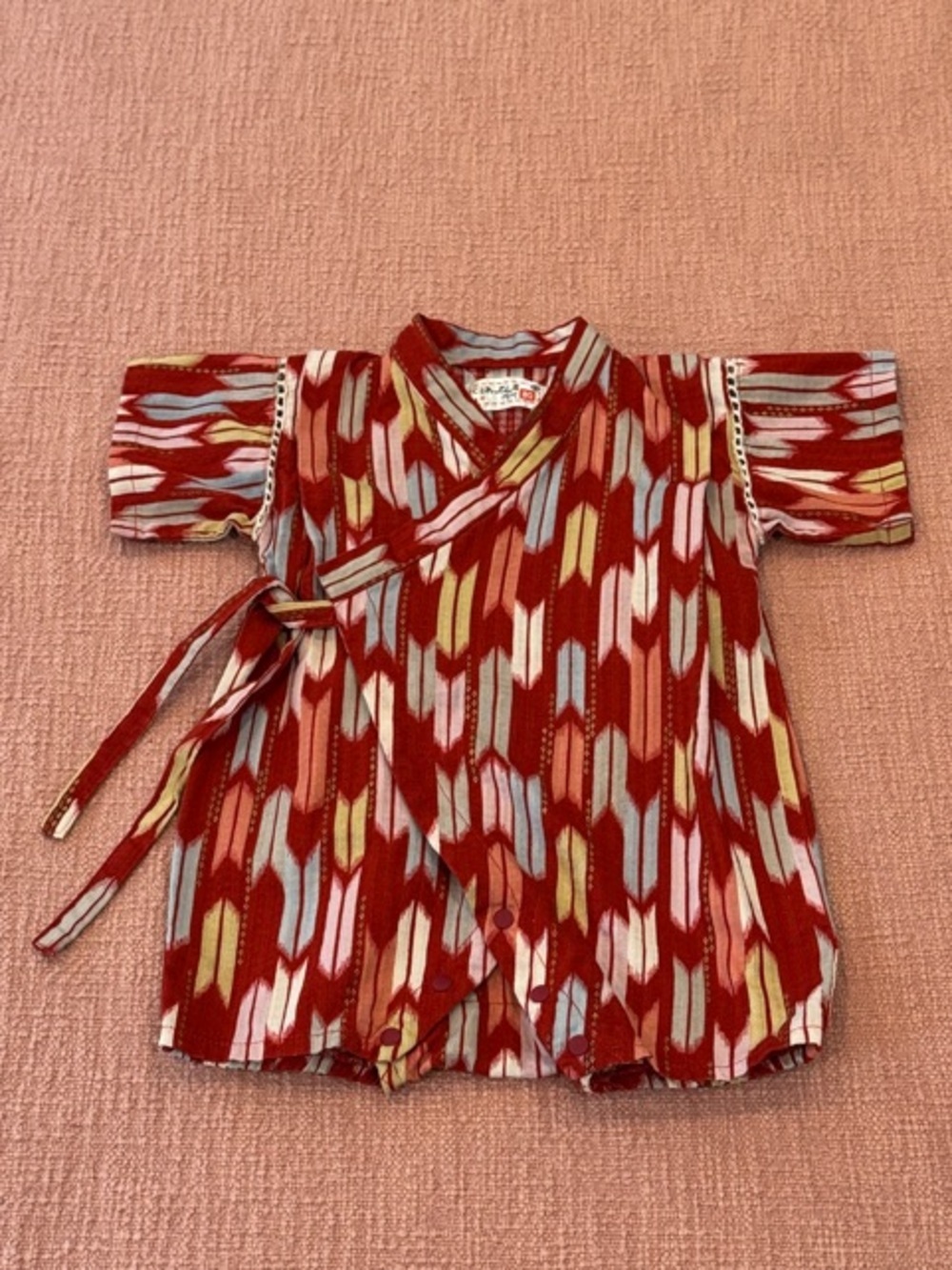 Baby Kimono One-Piece Arrow Print - kasuri ikat Japanese traditional bodysuit